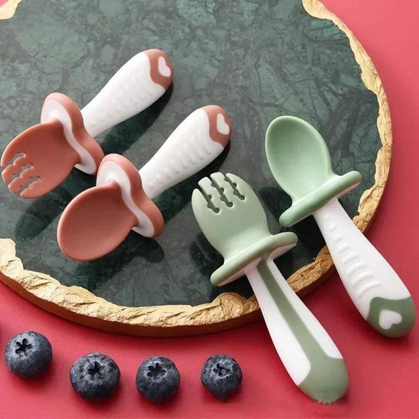 Baby Food Utensils - 아기 숟가락 포크 실리콘 어린이 식기