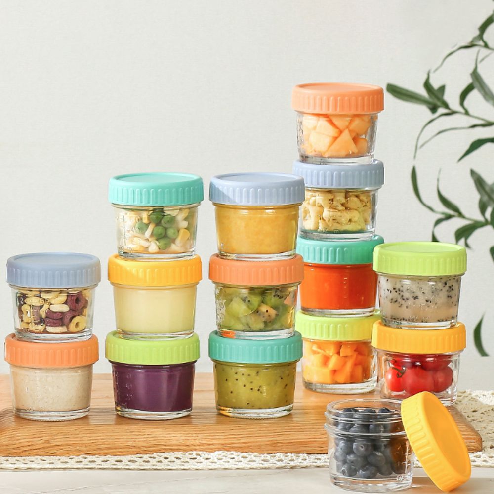 Baby Food Glass Jar - 6개 유리 아기 음식 용기 뚜껑