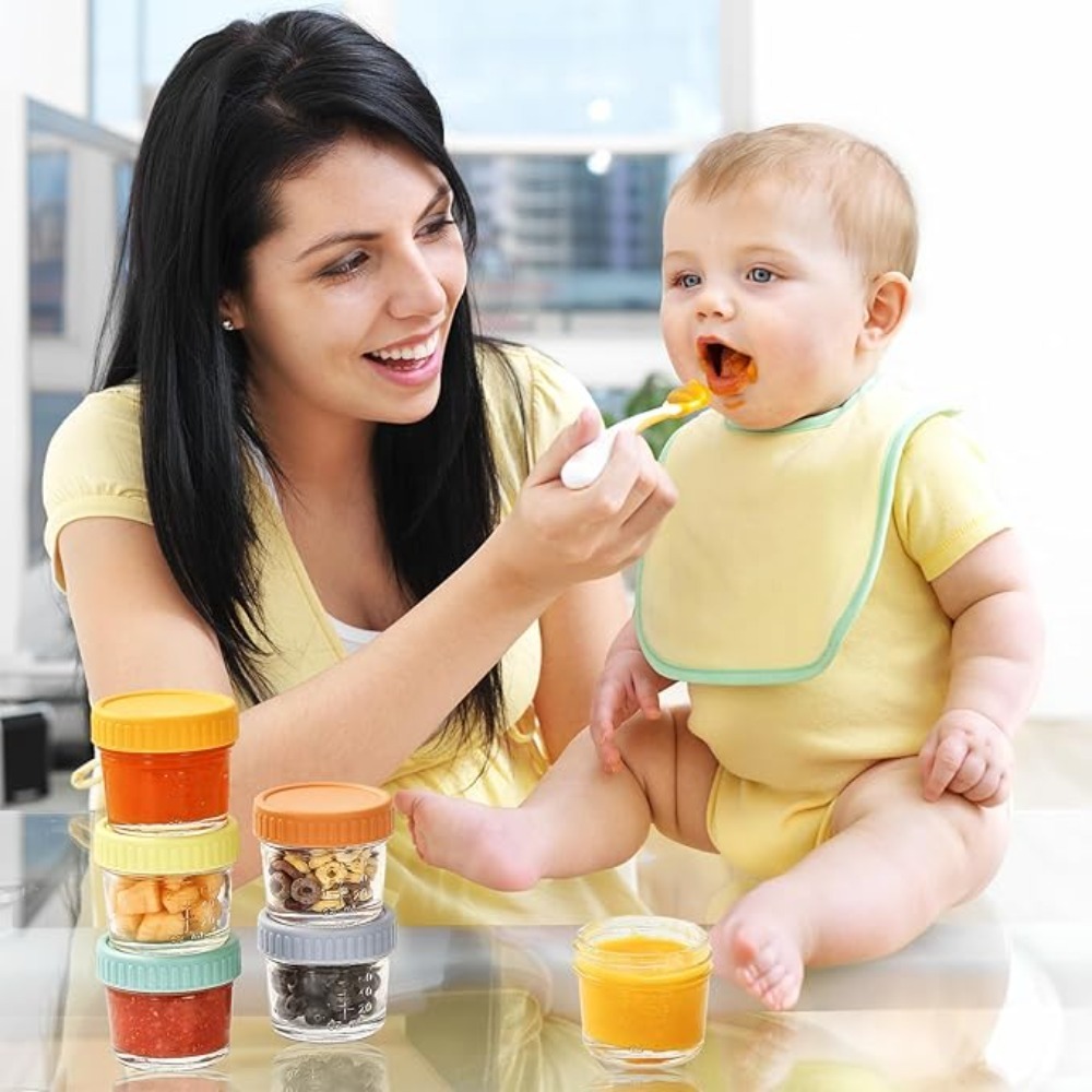Baby Food Glass Jar - 6개들이 유리 이유식 용기, 눈금 표시가