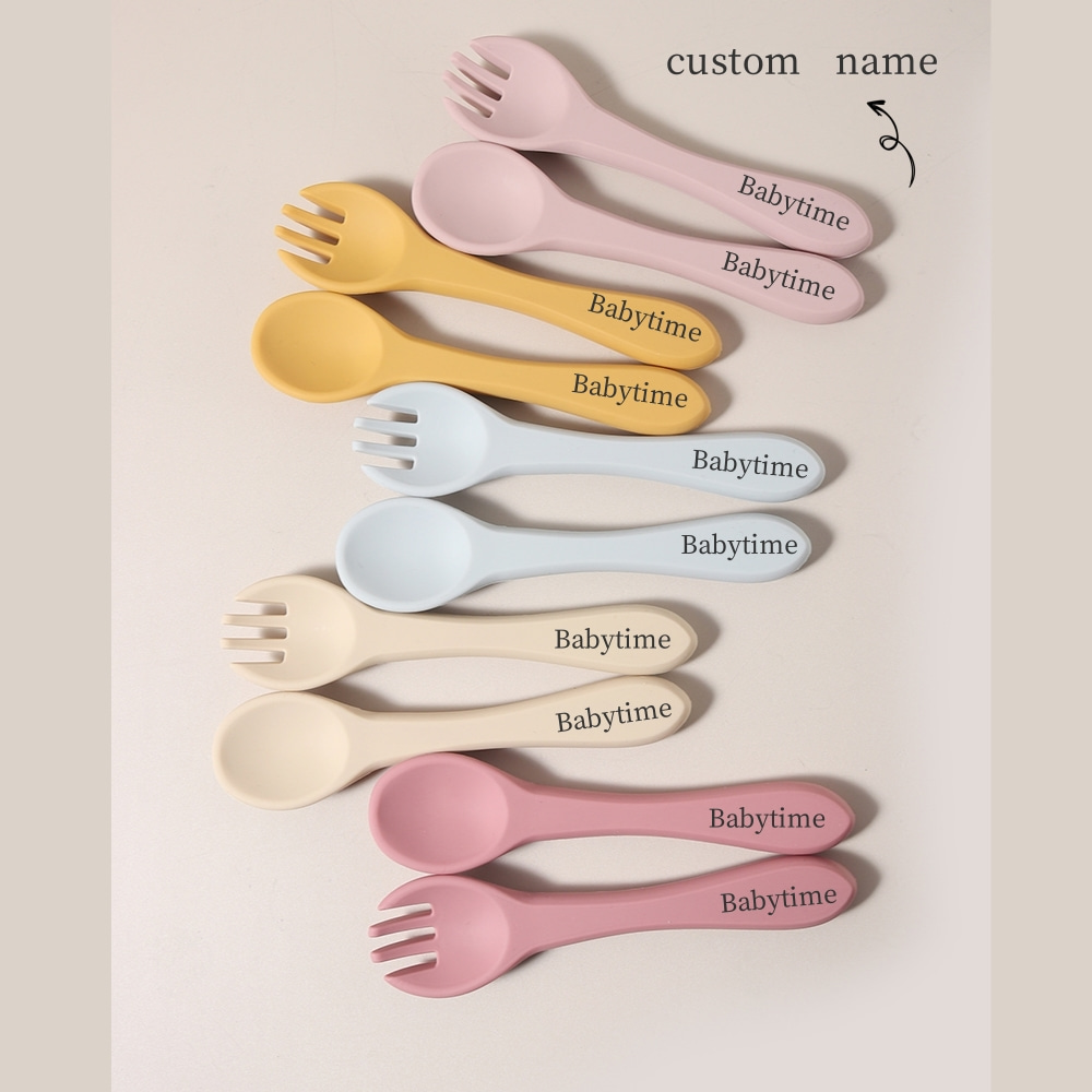 Baby Food Utensils - 맞춤 이름 1쌍 실리콘 스푼 및