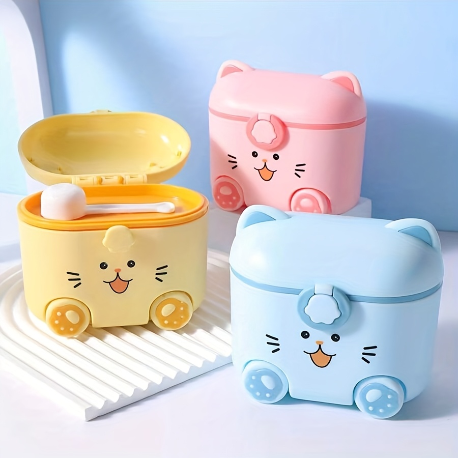 Baby Food Glass Jar - 귀여운 고양이 모양 우유 분말 용기(스푼과