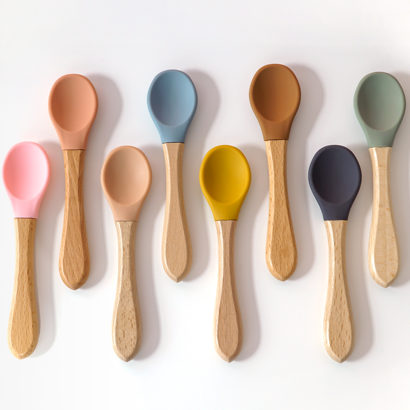 Baby Food Utensils - 아기 용품을위한 나무 손잡이 실리콘 숟가락