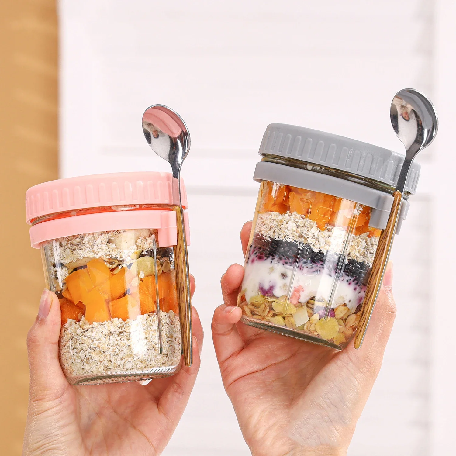 휴대용 시리얼 아침 식사 컵 밤새 귀리 유리 컵 포크  - Baby Food Glass Jar 리뷰 및 가격