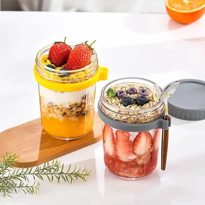 휴대용 시리얼 아침 식사 컵 밤새 귀리 유리 컵 포크  - Baby Food Glass Jar 리뷰 및 가격