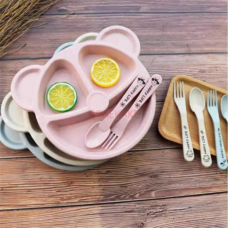 어린이 식사 접시 세트 식사 용품 식품 등급 밀짚 분할 - Baby Food Grade 리뷰 및 가격