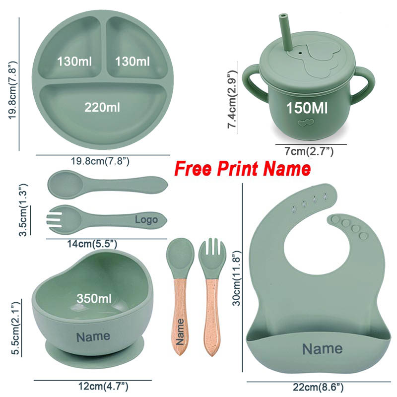 8Pcs 실리콘 식기 세트 개인화 된 이름 로고 아기  - Baby Food Logo 리뷰 및 가격
