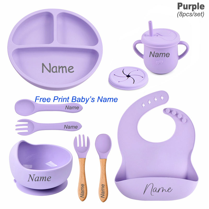 8Pcs 실리콘 식기 세트 개인화 된 이름 로고 아기  - Baby Food Logo 리뷰 및 가격