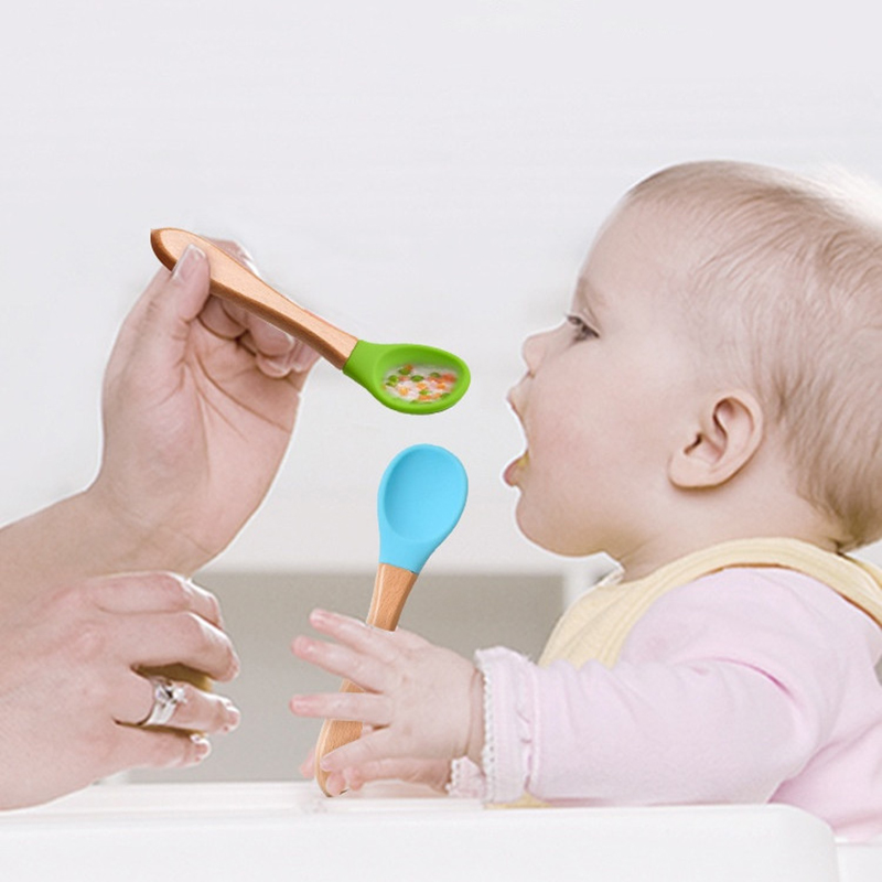 2 개/대 나무 손잡이와 아기 실리콘 숟가락 포크 아기 - Baby Food Utensils 리뷰 및 가격