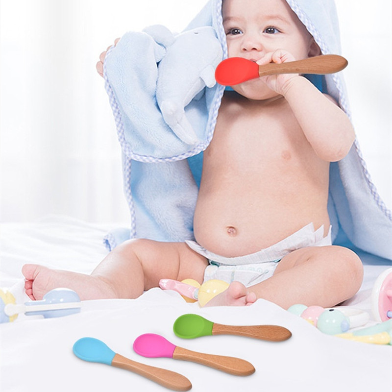 2 개/대 나무 손잡이와 아기 실리콘 숟가락 포크 아기 - Baby Food Utensils 리뷰 및 가격